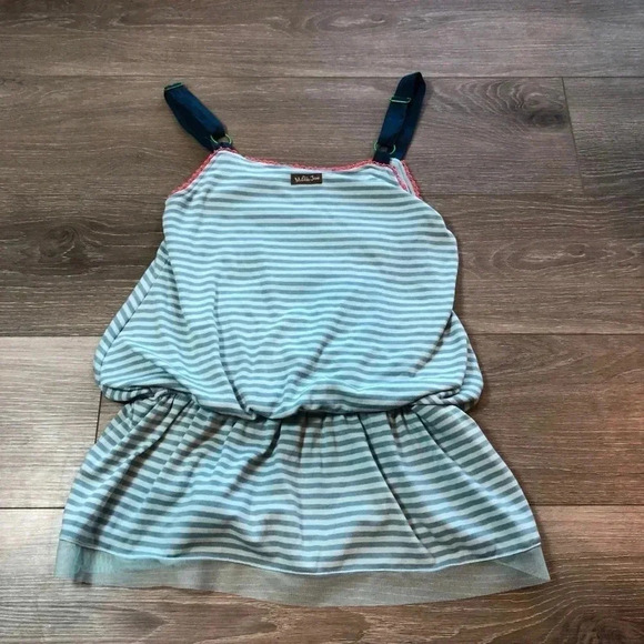 Matilda Jane Good Hart Clear Skies Blue Striped Dropped Waist Tank Top Size S - Picture 9 of 10